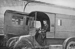 Marie Curie driving a mobile radiological unit, 1914
